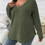 Damski Sweter Oversize V Neck Casual Długi Rękaw