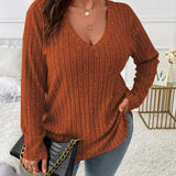 Damski Sweter Oversize V Neck Casual Długi Rękaw