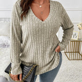 Damski Sweter Oversize V Neck Casual Długi Rękaw