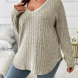 Damski Sweter Oversize V Neck Casual Długi Rękaw