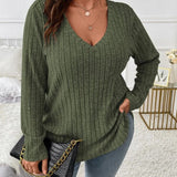 Damski Sweter Oversize V Neck Casual Długi Rękaw