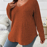 Damski Sweter Oversize V Neck Casual Długi Rękaw