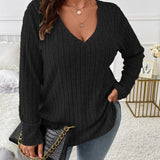 Damski Sweter Oversize V Neck Casual Długi Rękaw
