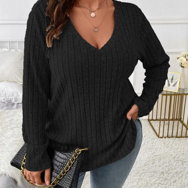 Damski Sweter Oversize V Neck Casual Długi Rękaw