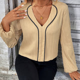 Ribgebreid Vest met Rits en V Hals Elegant en Comfortabel