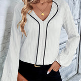 Ribgebreid Vest met Rits en V Hals Elegant en Comfortabel