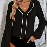Ribgebreid Vest met Rits en V Hals Elegant en Comfortabel