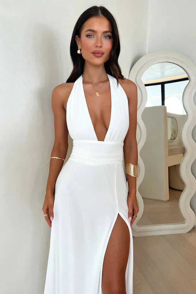 Elinor split maxi-jurk – elegante damesjurk met een verfijnde split voor een chique en vrouwelijke uitstraling.