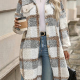 Geruite Teddy Jas Lang Warm en Comfortabel