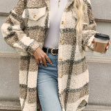Geruite Teddy Jas Lang Warm en Comfortabel