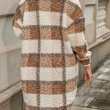 Geruite Teddy Jas Lang Warm en Comfortabel