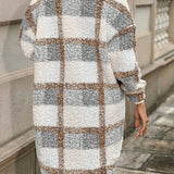 Geruite Teddy Jas Lang Warm en Comfortabel