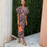 Dames Midi Jurk met Abstracte Print en V-Hals