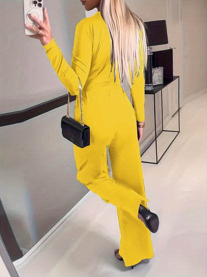 Esmee – Stijlvolle dames jumpsuit (Geel) met lange mouwen, elegante pasvorm en comfortabele stof voor een verfijnde uitstraling.