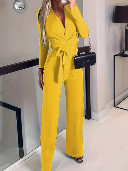 Esmee – Stijlvolle dames jumpsuit (Geel) met lange mouwen, elegante pasvorm en comfortabele stof voor een verfijnde uitstraling.