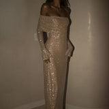 Glinsterende Off Shoulder Maxi Jurk