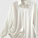 Dames blouse met gedrapeerde hals en lange mouwen