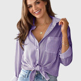 Dames blouse met strepen en strikdetail