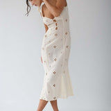 Witte Midi Jurk met Broderie Details