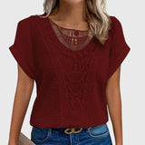 Dames blouse met gehaakt voorpand en korte mouwen