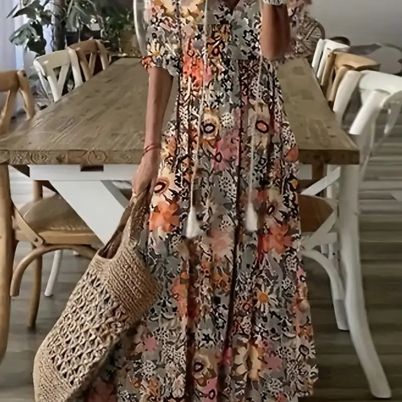 Dames Midi Jurk met Bloemenprint en V-hals