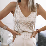 Glitter Top met V Hals en Elegante Pasvorm