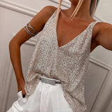 Glitter Top met V Hals en Elegante Pasvorm