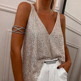 Glitter Top met V Hals en Elegante Pasvorm