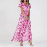 Luchtige Maxi Jurk met Bloemenprint en Ruches