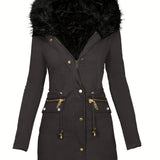 Getailleerde Winterjas met Faux Fur Kraag