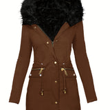 Getailleerde Winterjas met Faux Fur Kraag