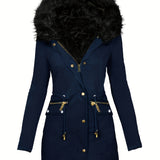 Getailleerde Winterjas met Faux Fur Kraag