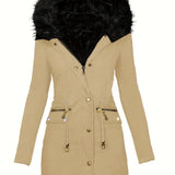 Getailleerde Winterjas met Faux Fur Kraag