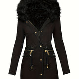 Getailleerde Winterjas met Faux Fur Kraag