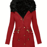 Getailleerde Winterjas met Faux Fur Kraag