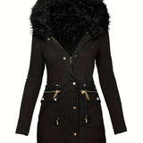 Getailleerde Winterjas met Faux Fur Kraag