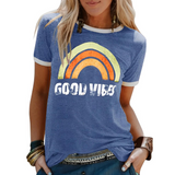 Damski T Shirt Good Vibes Casual Krótki Rękaw
