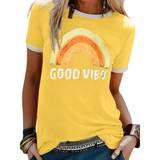 Casual Good Vibes T-Shirt met Retro Print en Korte Mouwen