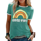 Casual Good Vibes T-Shirt met Retro Print en Korte Mouwen