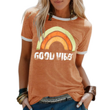 Damski T Shirt Good Vibes Casual Krótki Rękaw