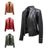 Dames Leren Look Jas met Opstaande Kraag