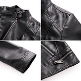 Dames Leren Look Jas met Opstaande Kraag