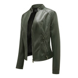 Dames Leren Look Jas met Opstaande Kraag
