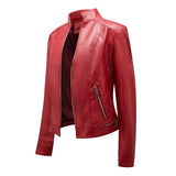 Dames Leren Look Jas met Opstaande Kraag