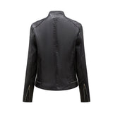 Dames Leren Look Jas met Opstaande Kraag