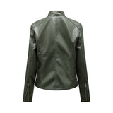 Dames Leren Look Jas met Opstaande Kraag