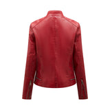 Dames Leren Look Jas met Opstaande Kraag