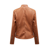 Dames Leren Look Jas met Opstaande Kraag