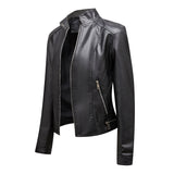 Dames Leren Look Jas met Opstaande Kraag