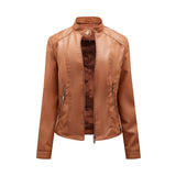 Dames Leren Look Jas met Opstaande Kraag